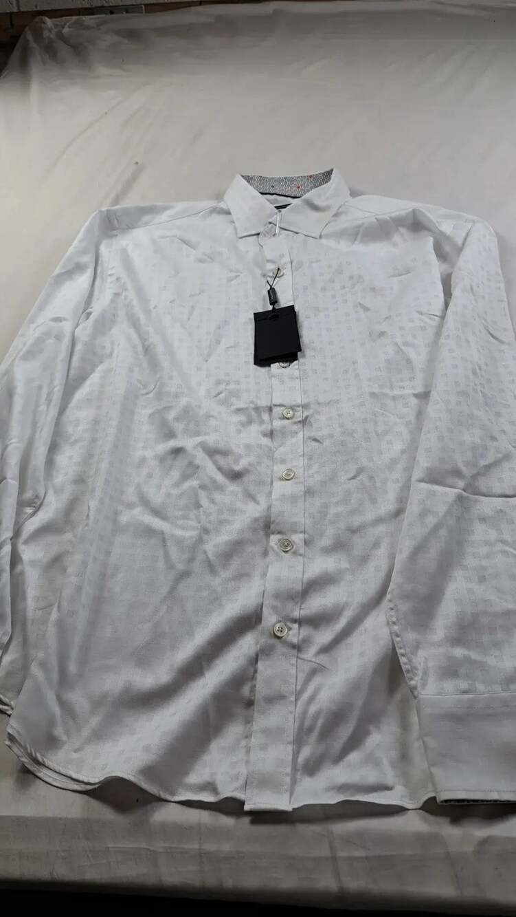 Bugatchi Mens Dress Shirt XL White Cotton Textured Long Sleeve Button Front